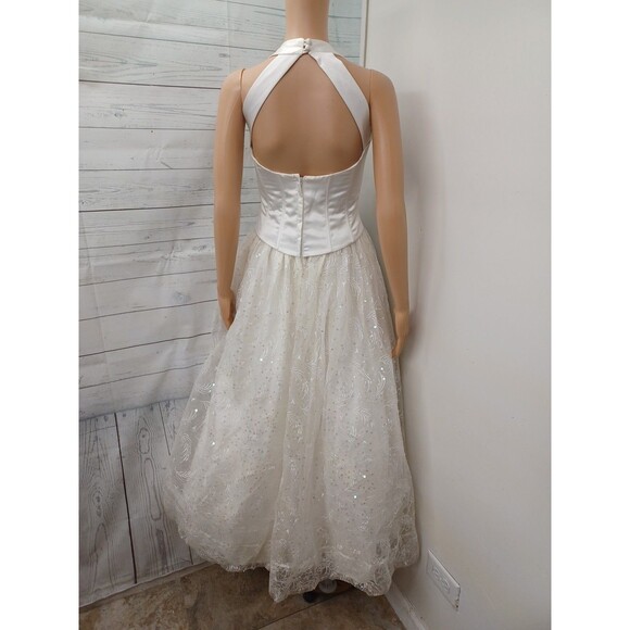 Vtg Jessica McClintock Bridal Ivory Halter Maxi Dress Sz 4 Wedding Prom Sequined - Picture 6 of 9